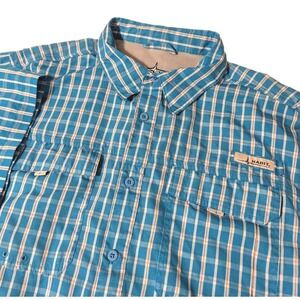 Habit Mens XL River Fishing Shirt Active Sport Blue Plaid Short Sleeve Button Up